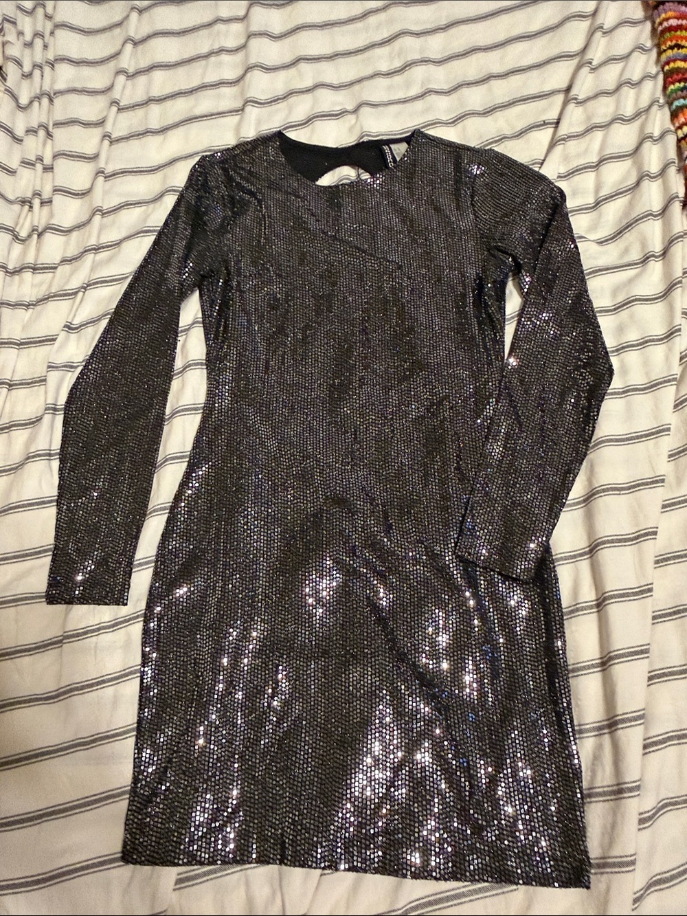 Divided Metallic Black Sequin Long Sleeve Dress